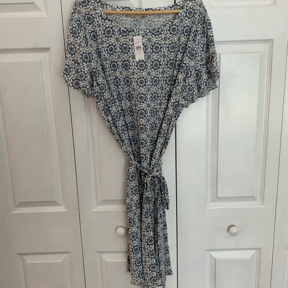 Blue and white shift dress